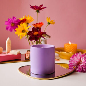 Lumânare parfumată cu Prună și trandafir în pahar mov din rășină