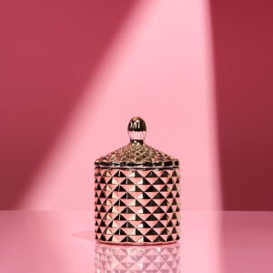 Lumânare parfumată în Bombonieră baby Boem auriu rozaliu